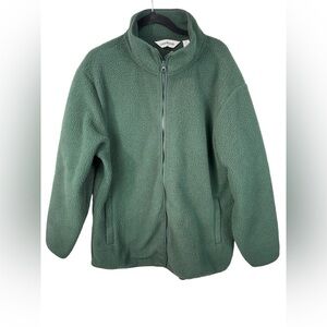 Lands' End women’s Cozy Sherpa Fleece green zip up jacket. Size large 14-16.